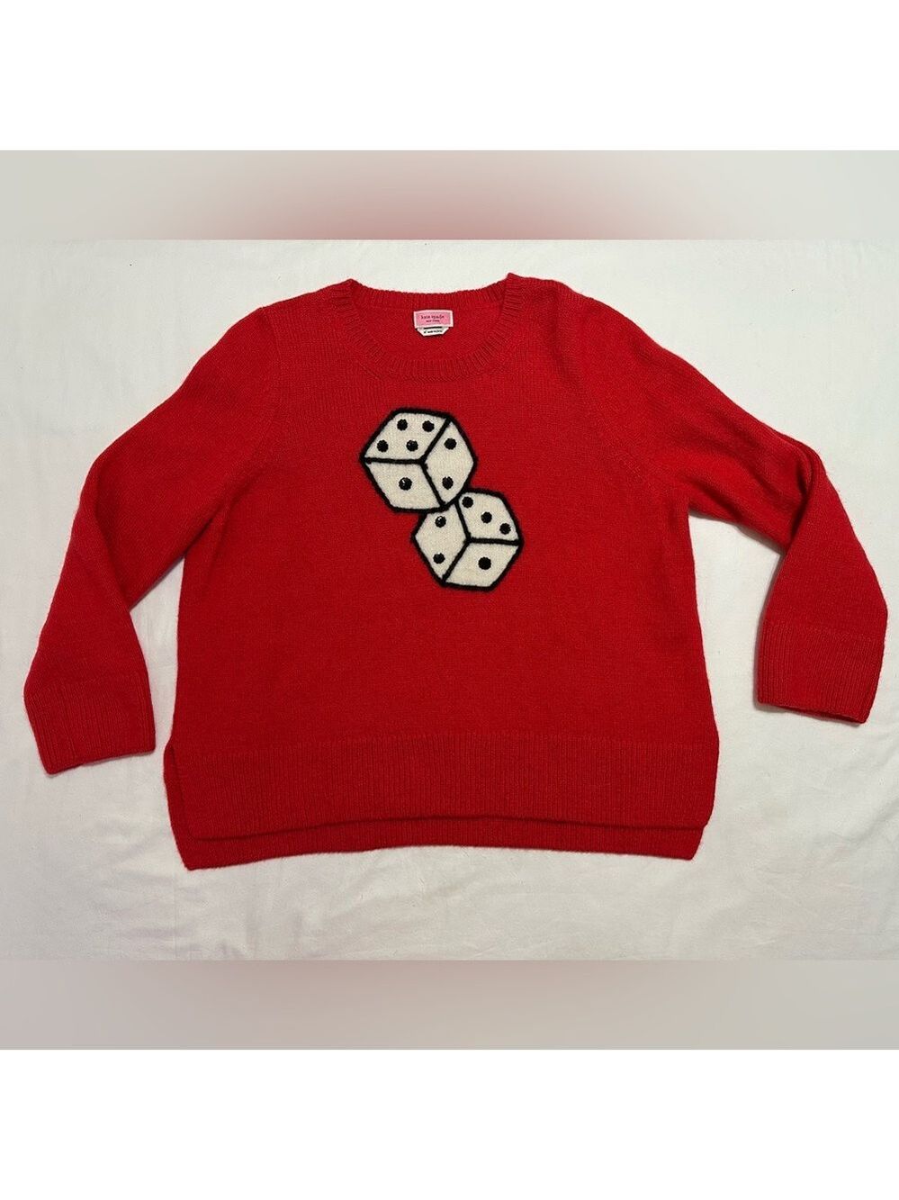 KATE SPADE NEW YORK RED SEQUIN LUCKY DICE SWEATER CASINO VEGAS GLAM LUXURY XL - Picture 3 of 9